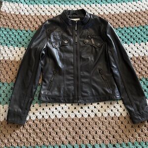 Frida G Gray Faux Leather Zip Up Moto Trendy Jacket Womans sz Large